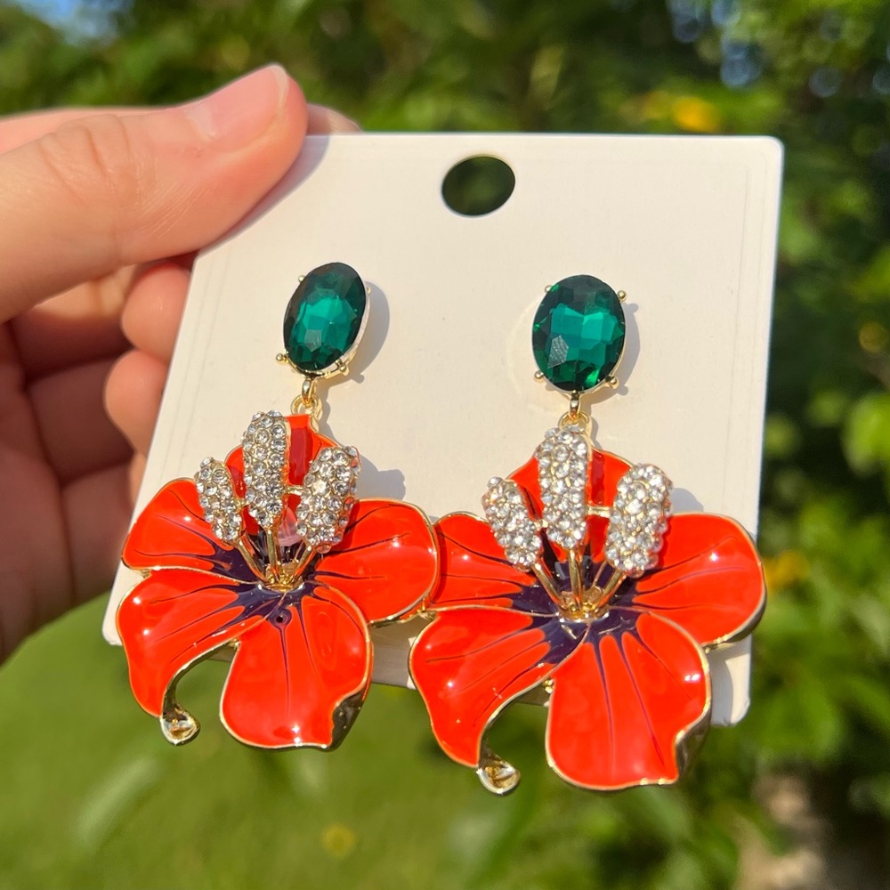 Stunning Hibiscus Flower Earrings for Pierced Ears